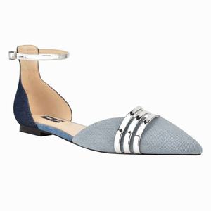 Nine West Brana Pointy Toe Flats - Blue/Silver - Ireland (BX6315948)